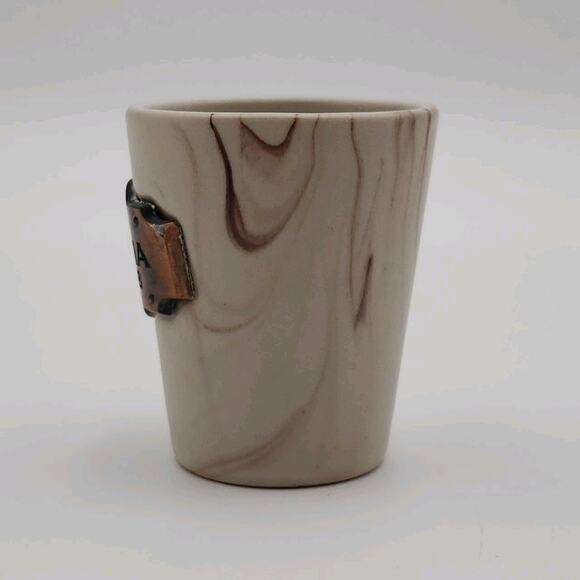 GEORGIA Ceramic Shot Glass Marble Look Copper Plate Est 1788 Collectible Barware - Picture 6 of 9